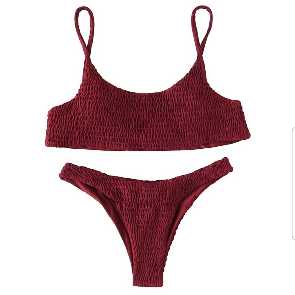 🔥SALE🔥Two-Piece Shirred Bikini Set in Burgundy👙